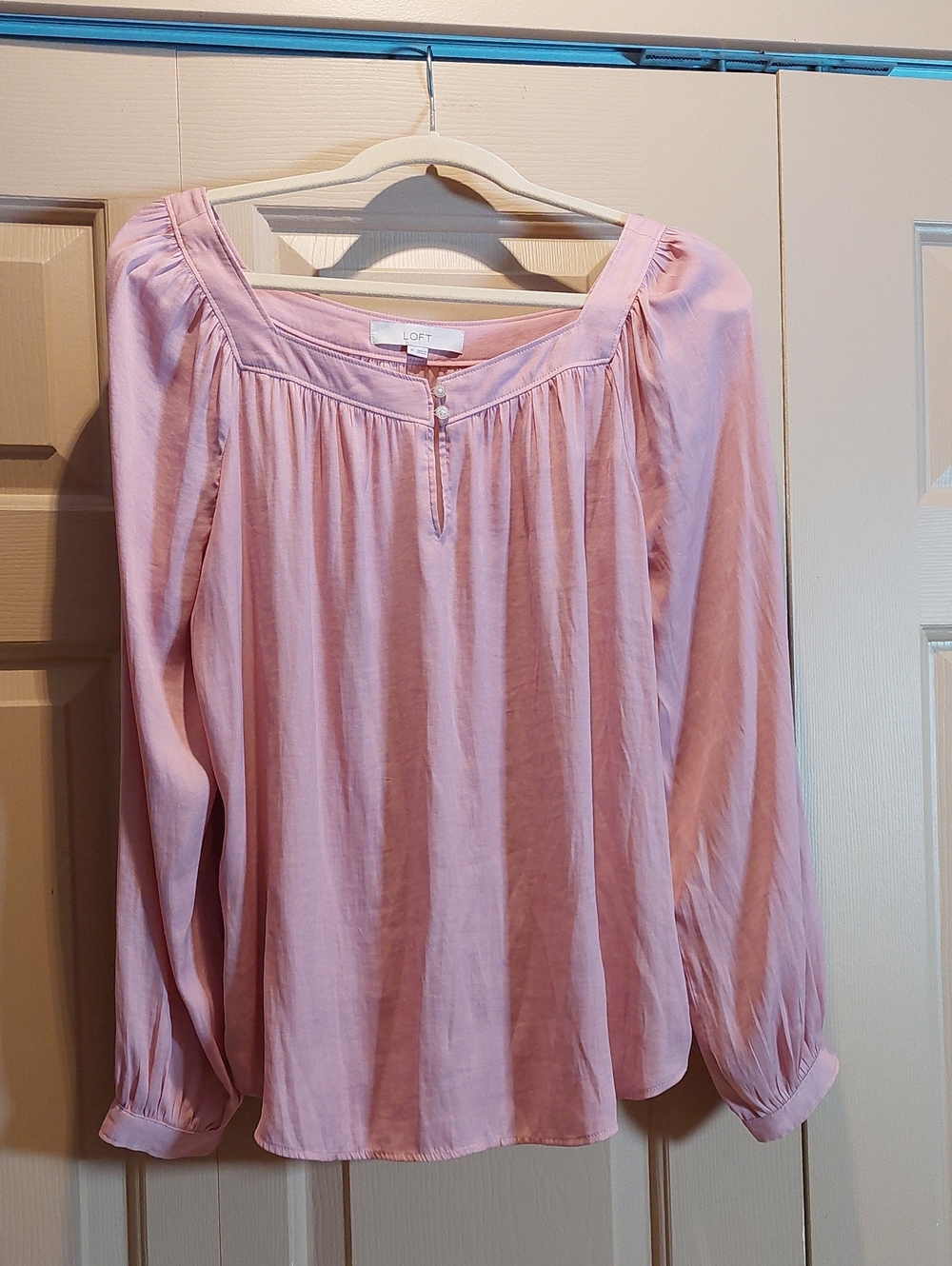 LOFT Light Pink Peasant-Style Long Sleeve Blouse